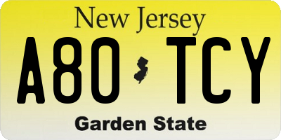 NJ license plate A80TCY