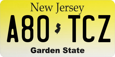 NJ license plate A80TCZ
