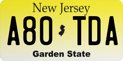 NJ license plate A80TDA