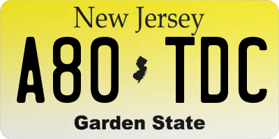 NJ license plate A80TDC