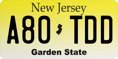 NJ license plate A80TDD