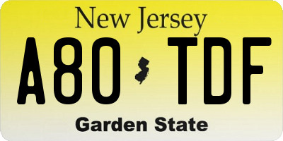 NJ license plate A80TDF