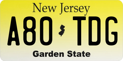 NJ license plate A80TDG