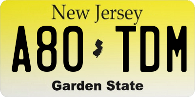 NJ license plate A80TDM
