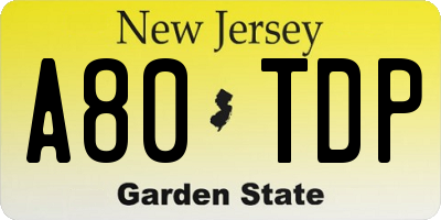 NJ license plate A80TDP