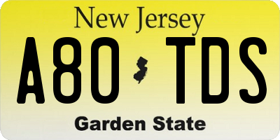 NJ license plate A80TDS