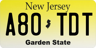 NJ license plate A80TDT
