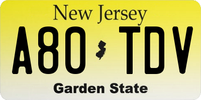 NJ license plate A80TDV