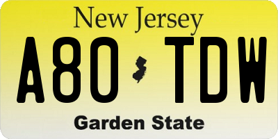 NJ license plate A80TDW