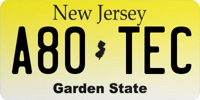 NJ license plate A80TEC