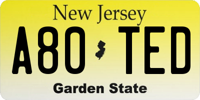 NJ license plate A80TED