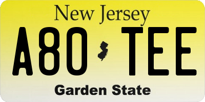 NJ license plate A80TEE