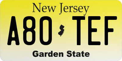 NJ license plate A80TEF