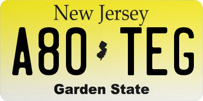 NJ license plate A80TEG