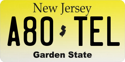 NJ license plate A80TEL