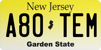 NJ license plate A80TEM