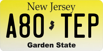NJ license plate A80TEP