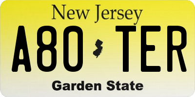 NJ license plate A80TER