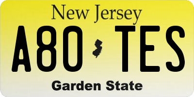 NJ license plate A80TES