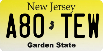 NJ license plate A80TEW