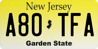 NJ license plate A80TFA