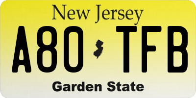 NJ license plate A80TFB