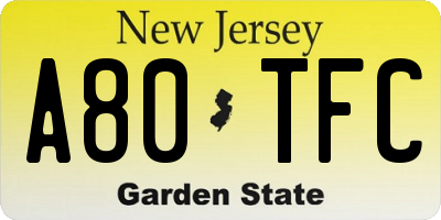 NJ license plate A80TFC