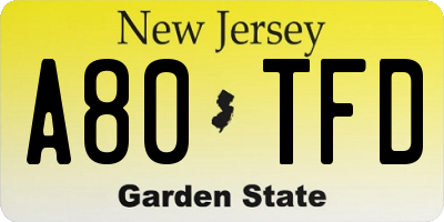 NJ license plate A80TFD