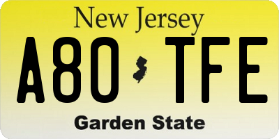 NJ license plate A80TFE