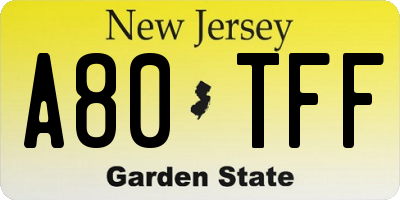 NJ license plate A80TFF