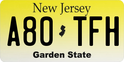 NJ license plate A80TFH