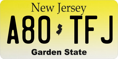 NJ license plate A80TFJ