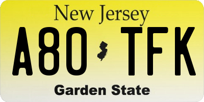 NJ license plate A80TFK