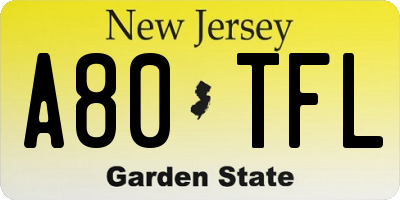 NJ license plate A80TFL