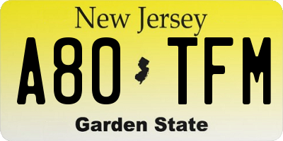 NJ license plate A80TFM