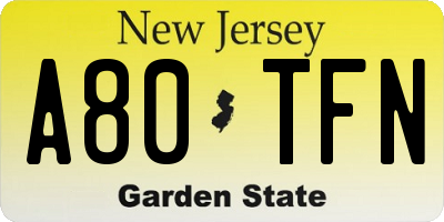 NJ license plate A80TFN