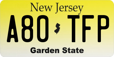 NJ license plate A80TFP