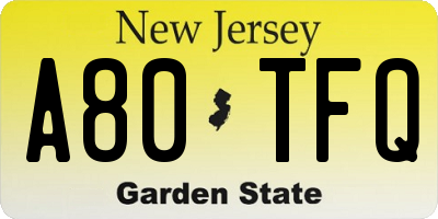 NJ license plate A80TFQ