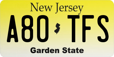 NJ license plate A80TFS