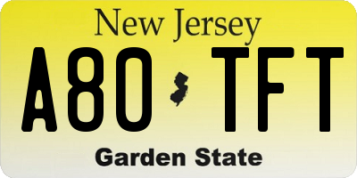 NJ license plate A80TFT