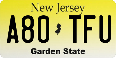 NJ license plate A80TFU
