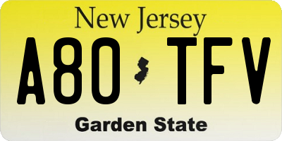 NJ license plate A80TFV