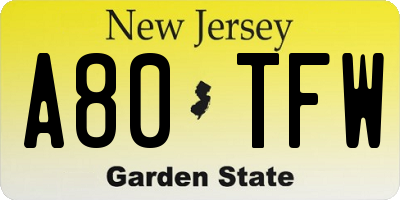 NJ license plate A80TFW
