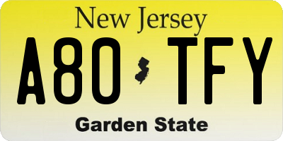 NJ license plate A80TFY