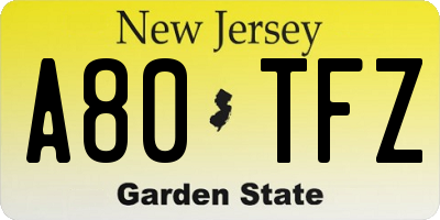 NJ license plate A80TFZ