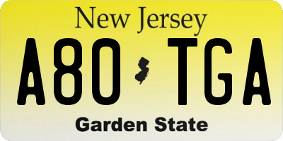 NJ license plate A80TGA