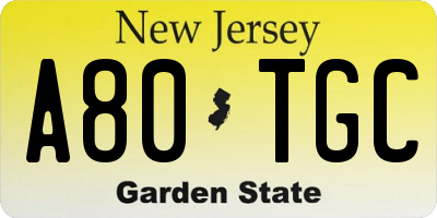 NJ license plate A80TGC