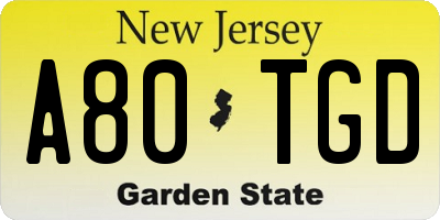 NJ license plate A80TGD