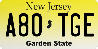 NJ license plate A80TGE