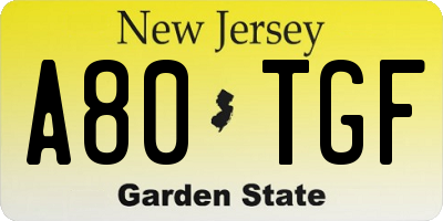 NJ license plate A80TGF